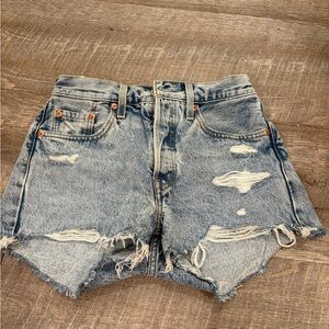 Levi's Distressed Light Blue Denim Cutoff Shorts